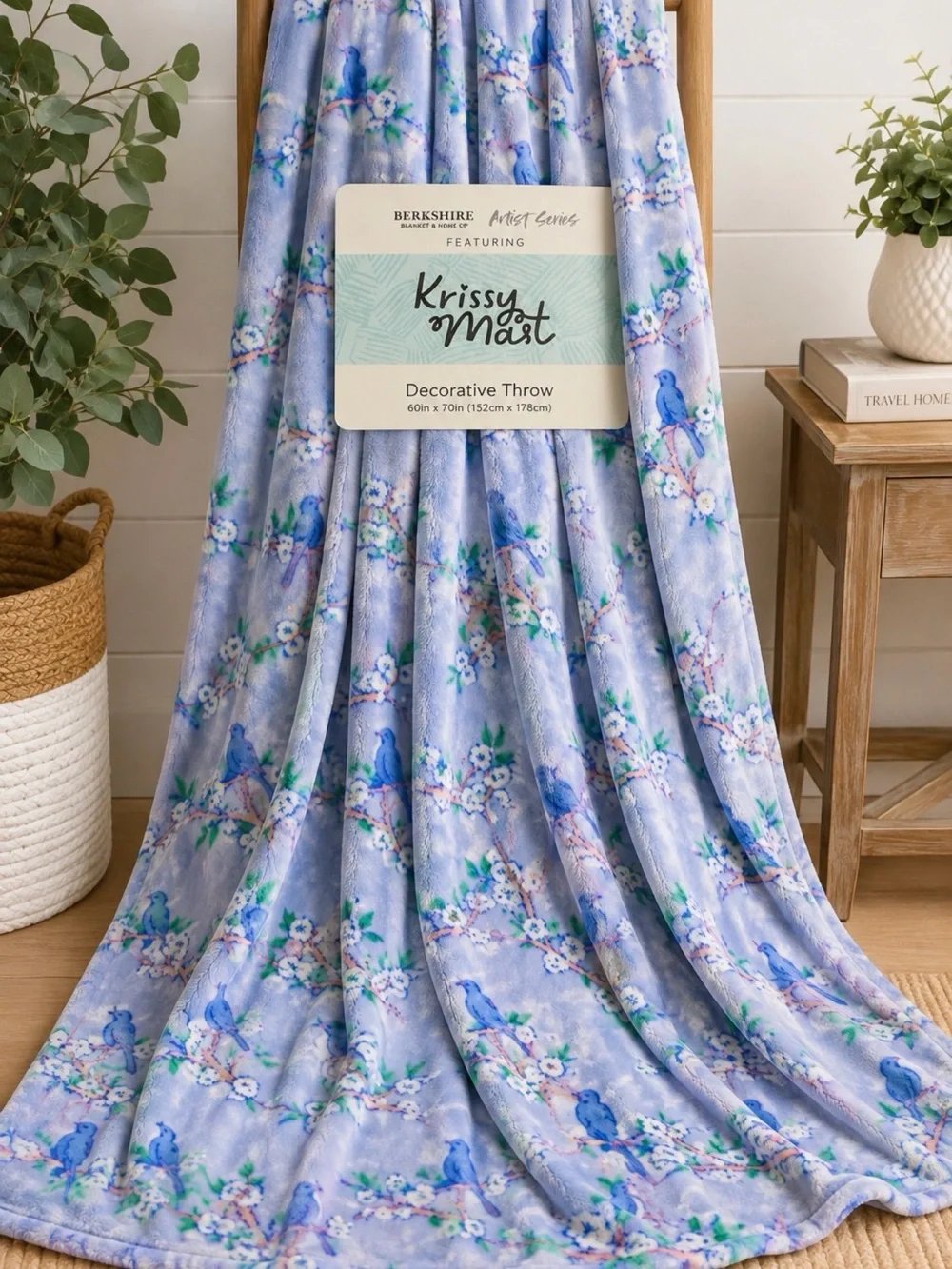Berkshire Blue Bird & Floral Plush Decorative Throw